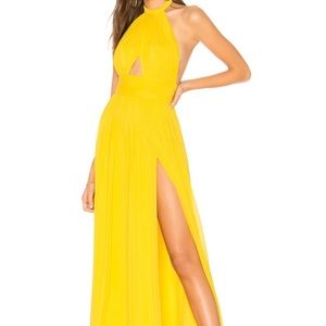 Lovers + Friends Hazel Gown in Canary Yellow Chiffon Sz Small